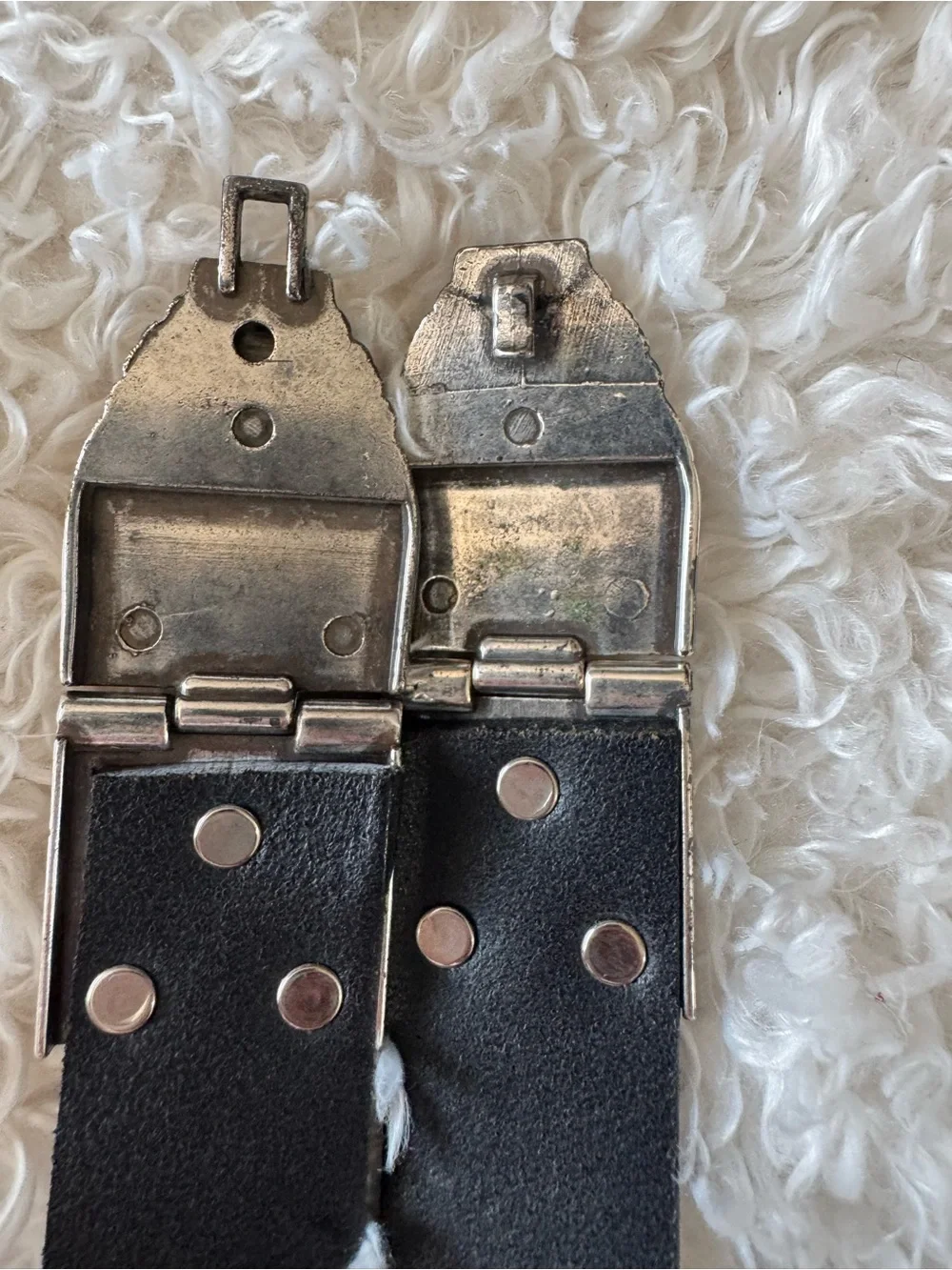 Chico’s Women’s Leather Black Belt Ornate Silver Tone Buckle USA Made Size M/L